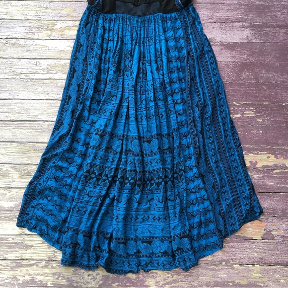 Free People Maxi Dress Flutter Sleeve Blue Black Floral Elephants - Picture 15 of 16